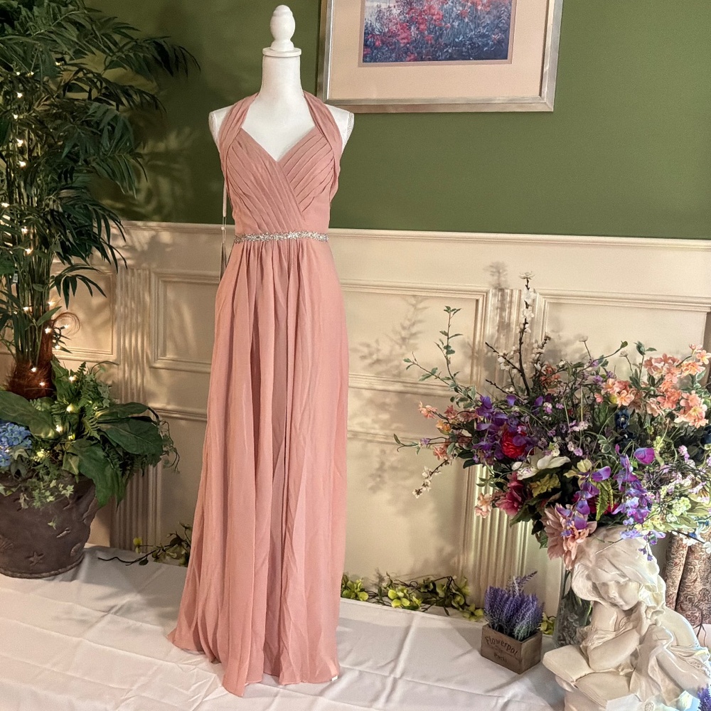 Formal long blush pink chiffon dress